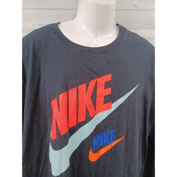 Nike Black Red Swoosh Logo Mens All Over Print Spell Out Graphic T Shirt XXL - Picture 2 of 7